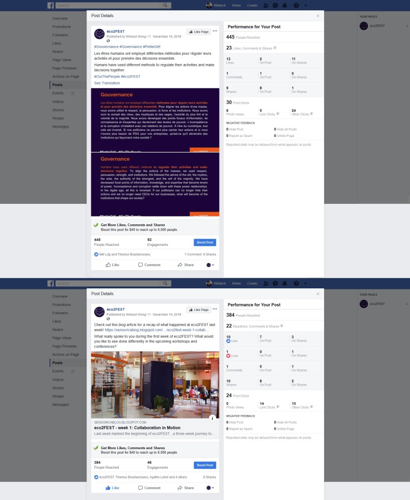 Social media posts by New Brunswick social media manager Winluck Wong for eco2FEST on Facebook