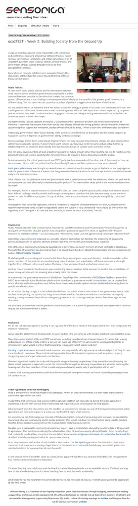 Week 2 blog post by New Brunswick freelance writer Winluck Wong for eco2FEST